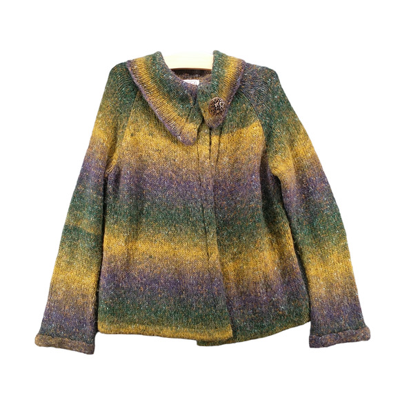 PBJ Sport Women's Knit Cardigan Sweater Multicolor Medium Striped Collared - Picture 1 of 11
